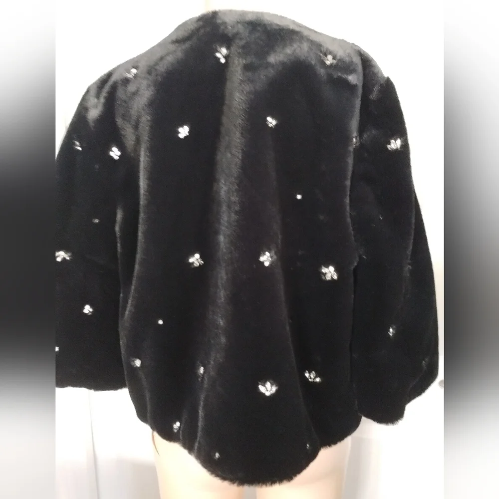 Joie Faux Fur Jacket With Rhinestones XS - Picture 2 of 7